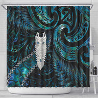 New Zealand Aotearoa Shower Curtain Maori Tane Te Waiora Paua Shell Glitter Turquoise