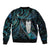 New Zealand Aotearoa Sleeve Zip Bomber Jacket Maori Tane Te Waiora Paua Shell Glitter Turquoise