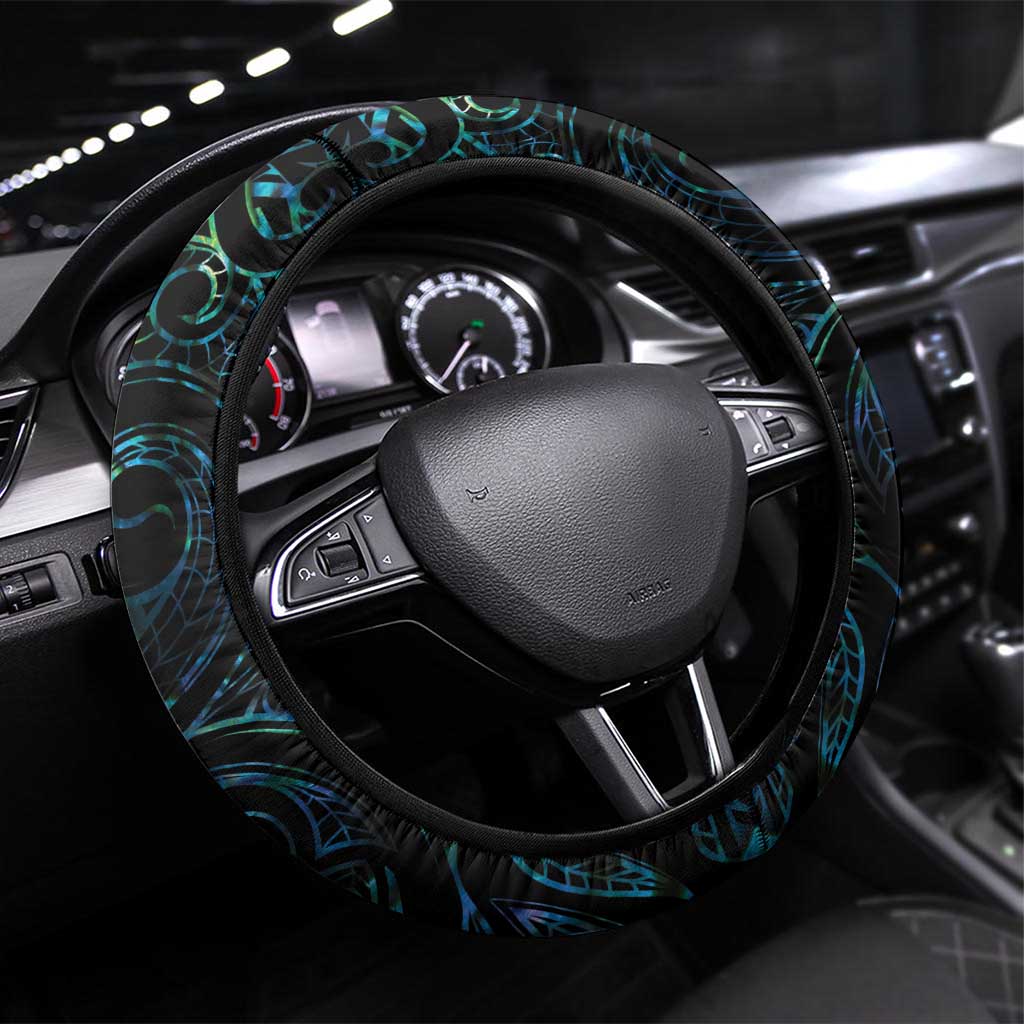 New Zealand Aotearoa Steering Wheel Cover Maori Tane Te Waiora Paua Shell Glitter Turquoise