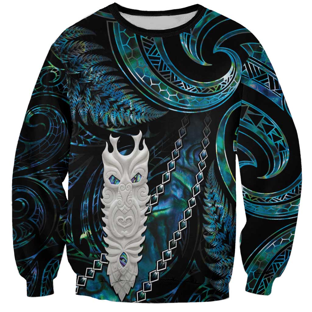 New Zealand Aotearoa Sweatshirt Maori Tane Te Waiora Paua Shell Glitter Turquoise LT05 Unisex Turquoise - Polynesian Pride
