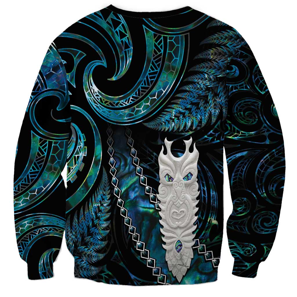 New Zealand Aotearoa Sweatshirt Maori Tane Te Waiora Paua Shell Glitter Turquoise LT05 - Polynesian Pride