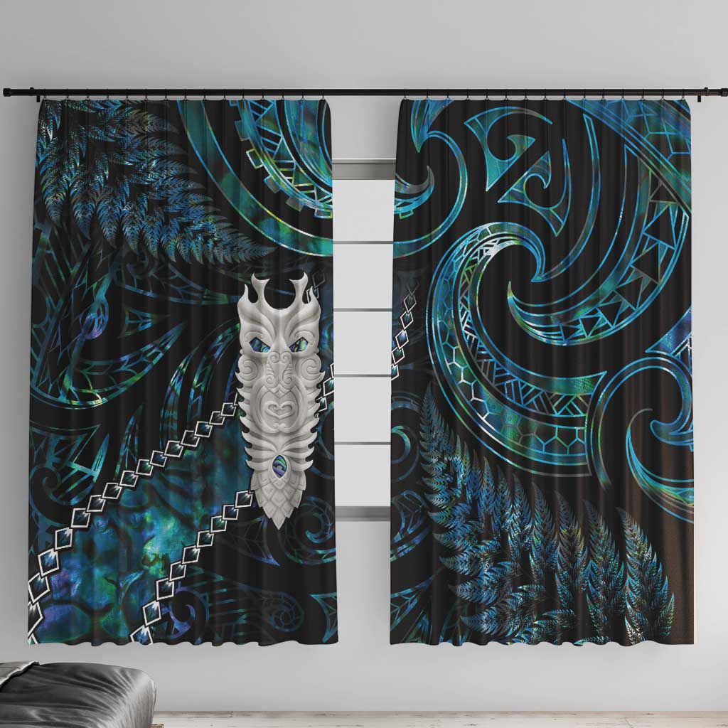 New Zealand Aotearoa Window Curtain Maori Tane Te Waiora Paua Shell Glitter Turquoise LT05 With Hooks Turquoise - Polynesian Pride