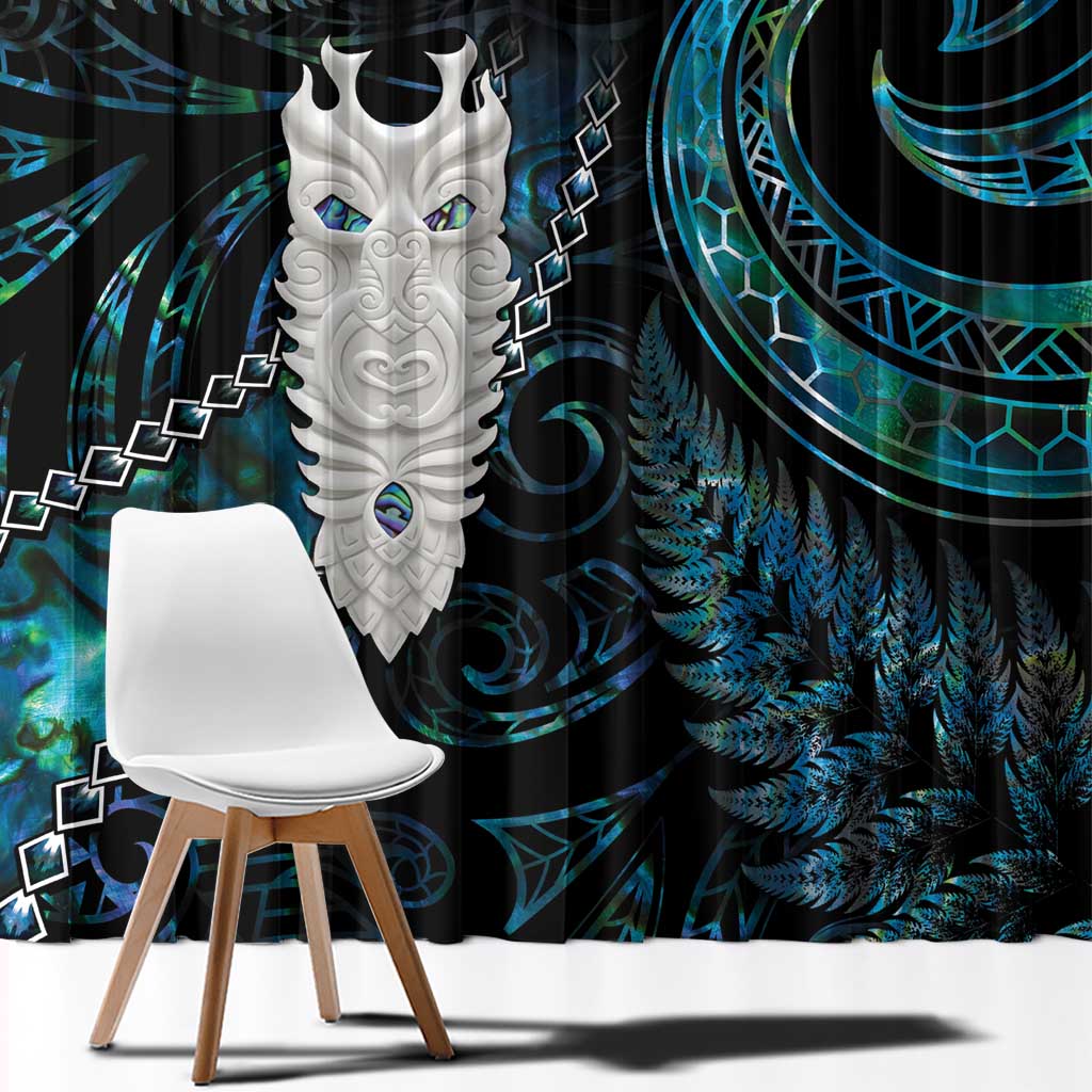 New Zealand Aotearoa Window Curtain Maori Tane Te Waiora Paua Shell Glitter Turquoise LT05 - Polynesian Pride