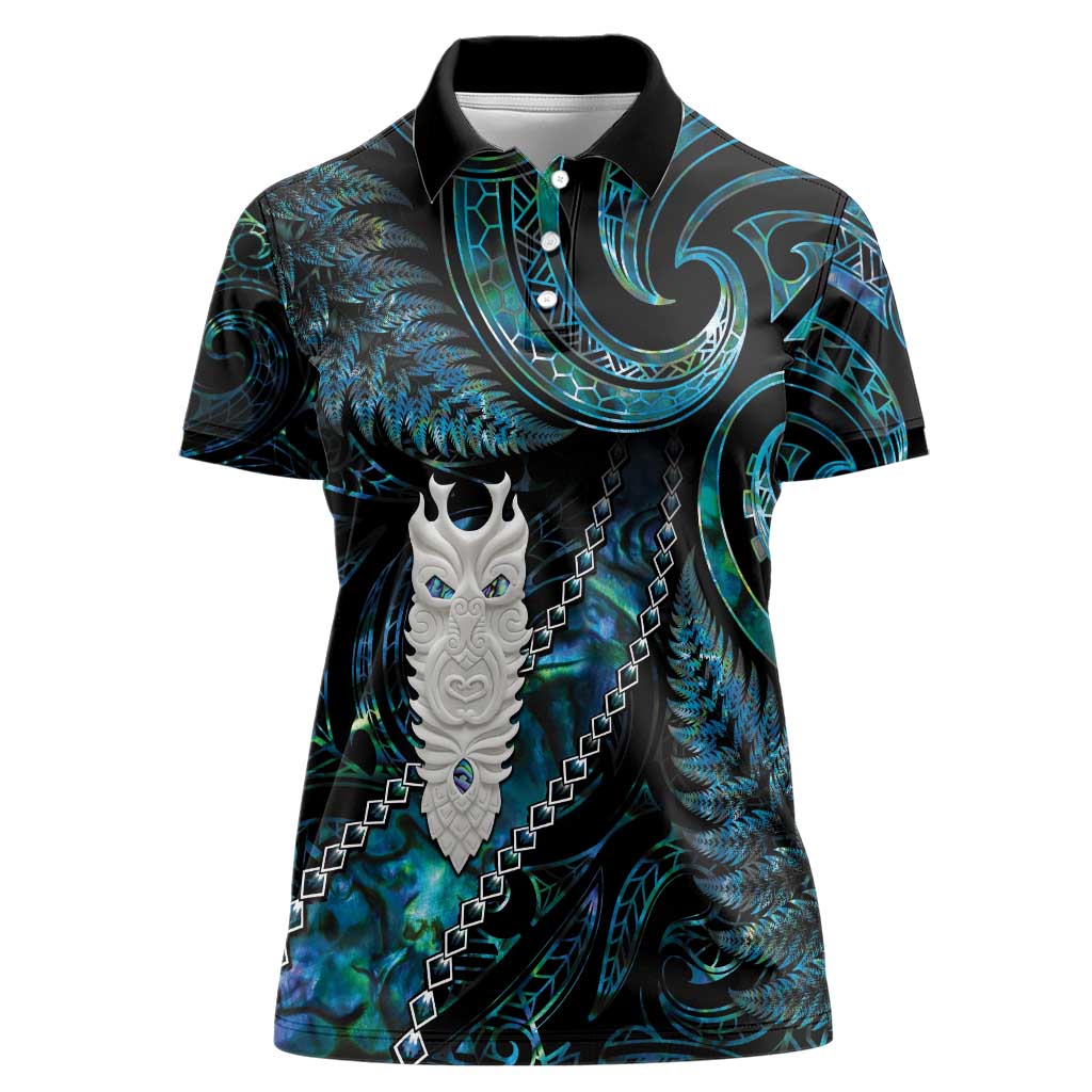 New Zealand Aotearoa Women Polo Shirt Maori Tane Te Waiora Paua Shell Glitter Turquoise