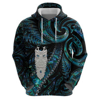 New Zealand Aotearoa Zip Hoodie Maori Tane Te Waiora Paua Shell Glitter Turquoise