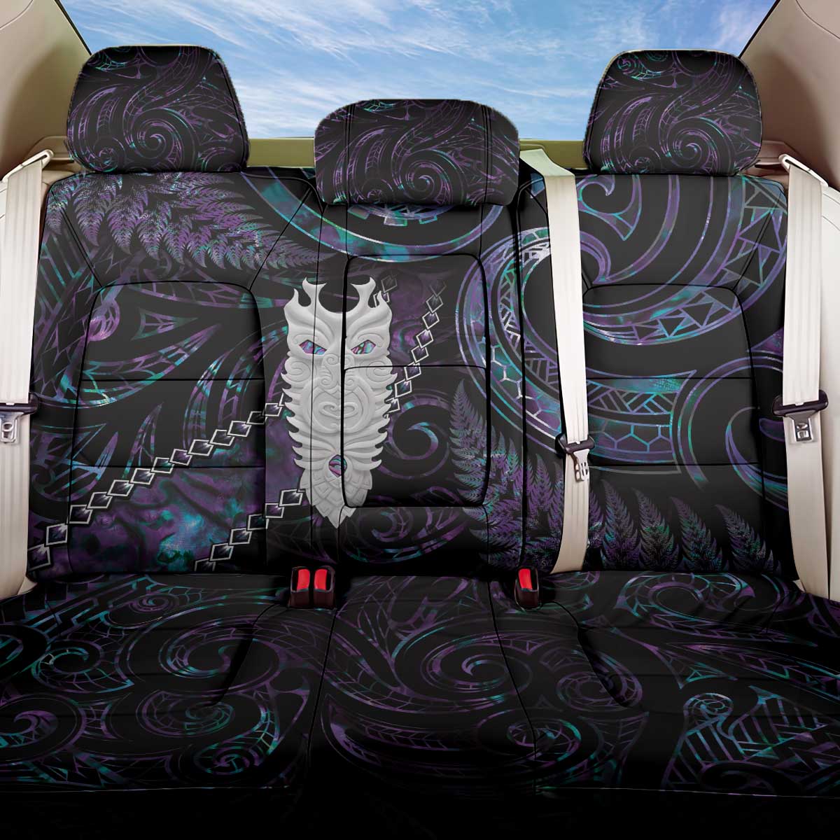 New Zealand Aotearoa Back Car Seat Cover Maori Tane Te Waiora Paua Shell Glitter Purple