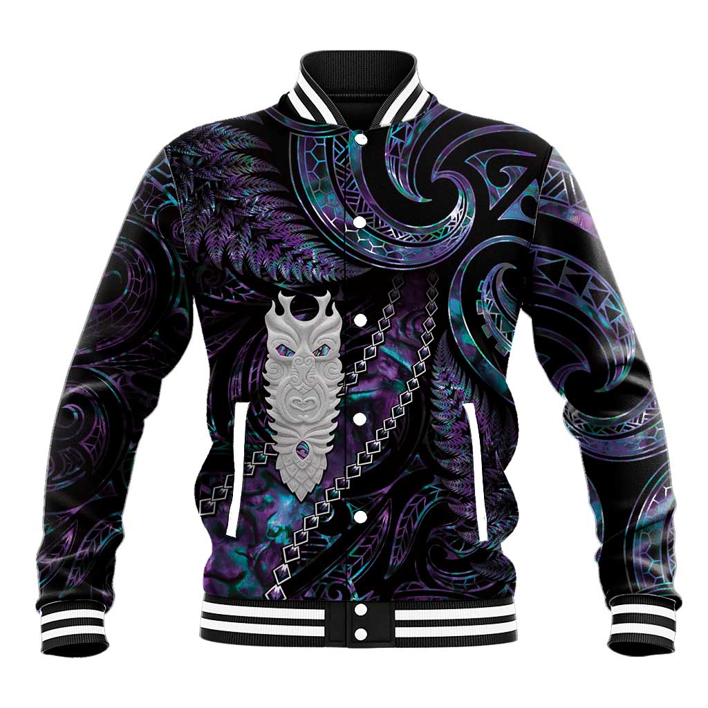 New Zealand Aotearoa Baseball Jacket Maori Tane Te Waiora Paua Shell Glitter Purple LT05 Unisex Purple - Polynesian Pride