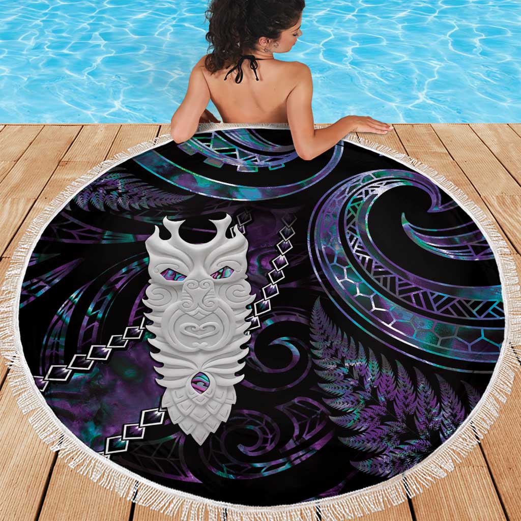 New Zealand Aotearoa Beach Blanket Maori Tane Te Waiora Paua Shell Glitter Purple LT05 - Polynesian Pride