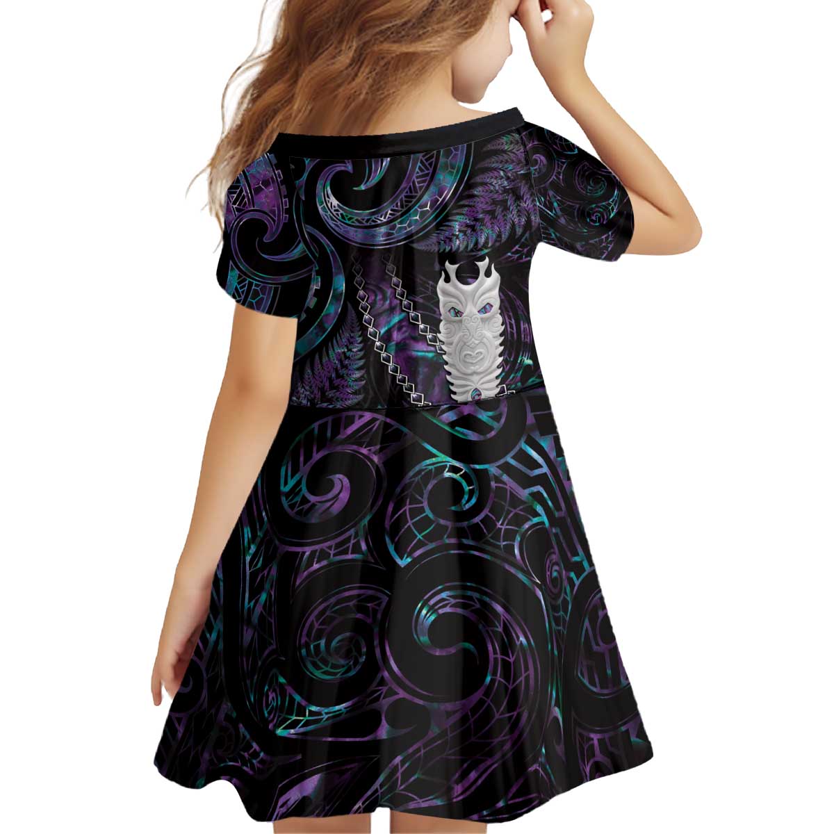New Zealand Aotearoa Family Matching Puletasi and Hawaiian Shirt Maori Tane Te Waiora Paua Shell Glitter Purple