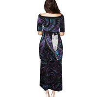 New Zealand Aotearoa Family Matching Puletasi and Hawaiian Shirt Maori Tane Te Waiora Paua Shell Glitter Purple