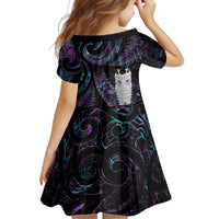 New Zealand Aotearoa Family Matching Short Sleeve Bodycon Dress and Hawaiian Shirt Maori Tane Te Waiora Paua Shell Glitter Purple