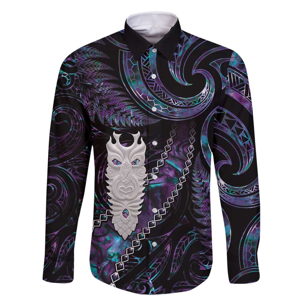 New Zealand Aotearoa Family Matching Summer Maxi Dress and Hawaiian Shirt Maori Tane Te Waiora Paua Shell Glitter Purple