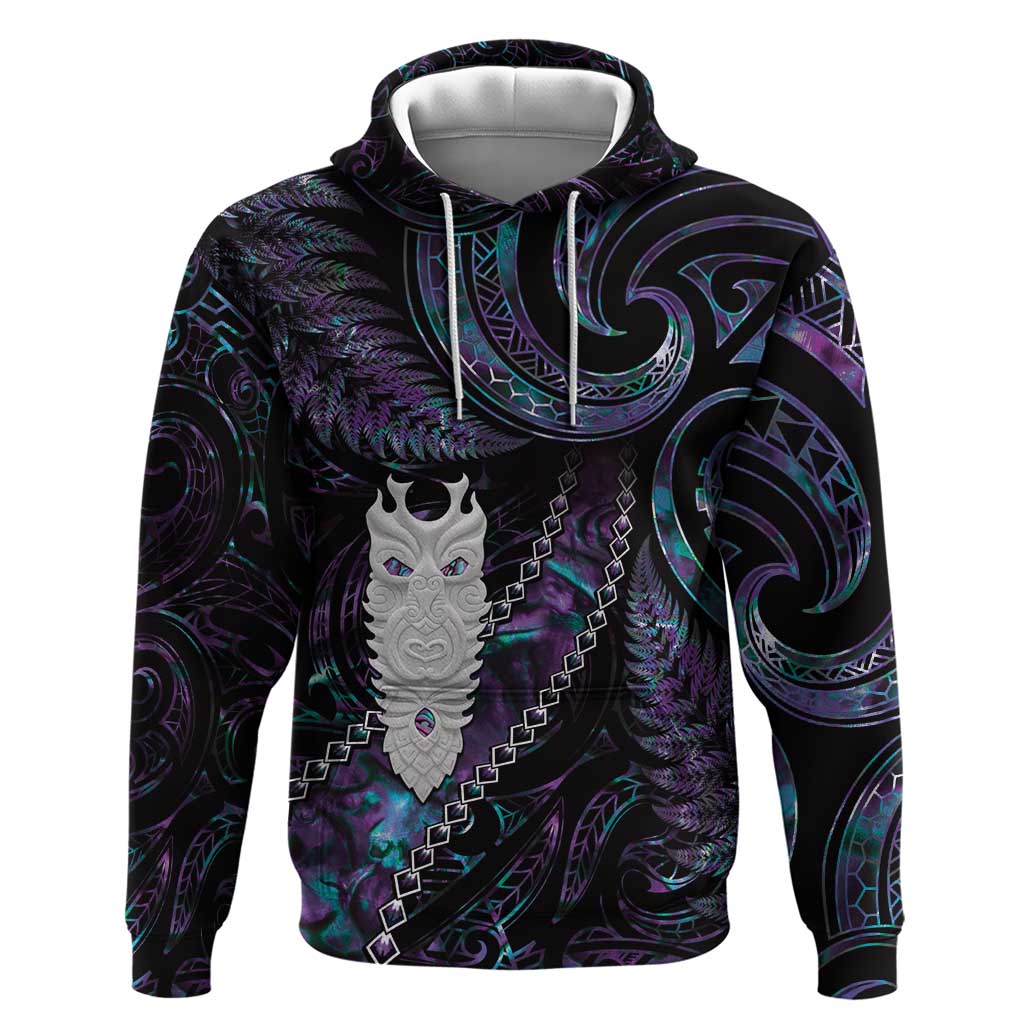 New Zealand Aotearoa Hoodie Maori Tane Te Waiora Paua Shell Glitter Purple