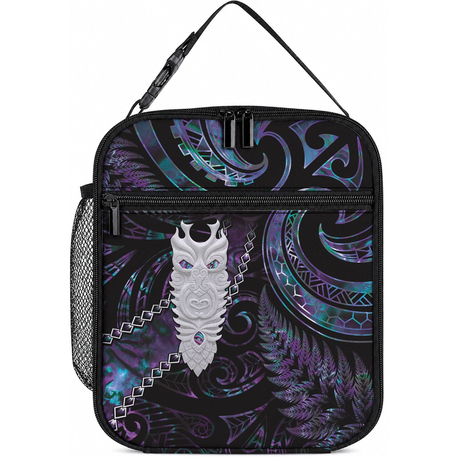 New Zealand Aotearoa Lunch Bag Maori Tane Te Waiora Paua Shell Glitter Purple LT05 10.2 × 8.3 × 4.3 inch Purple - Polynesian Pride
