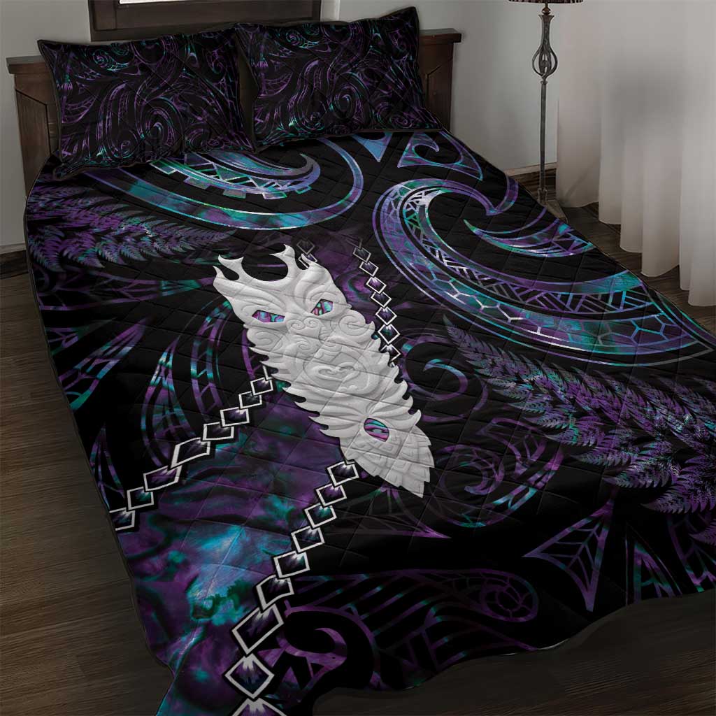 New Zealand Aotearoa Quilt Bed Set Maori Tane Te Waiora Paua Shell Glitter Purple