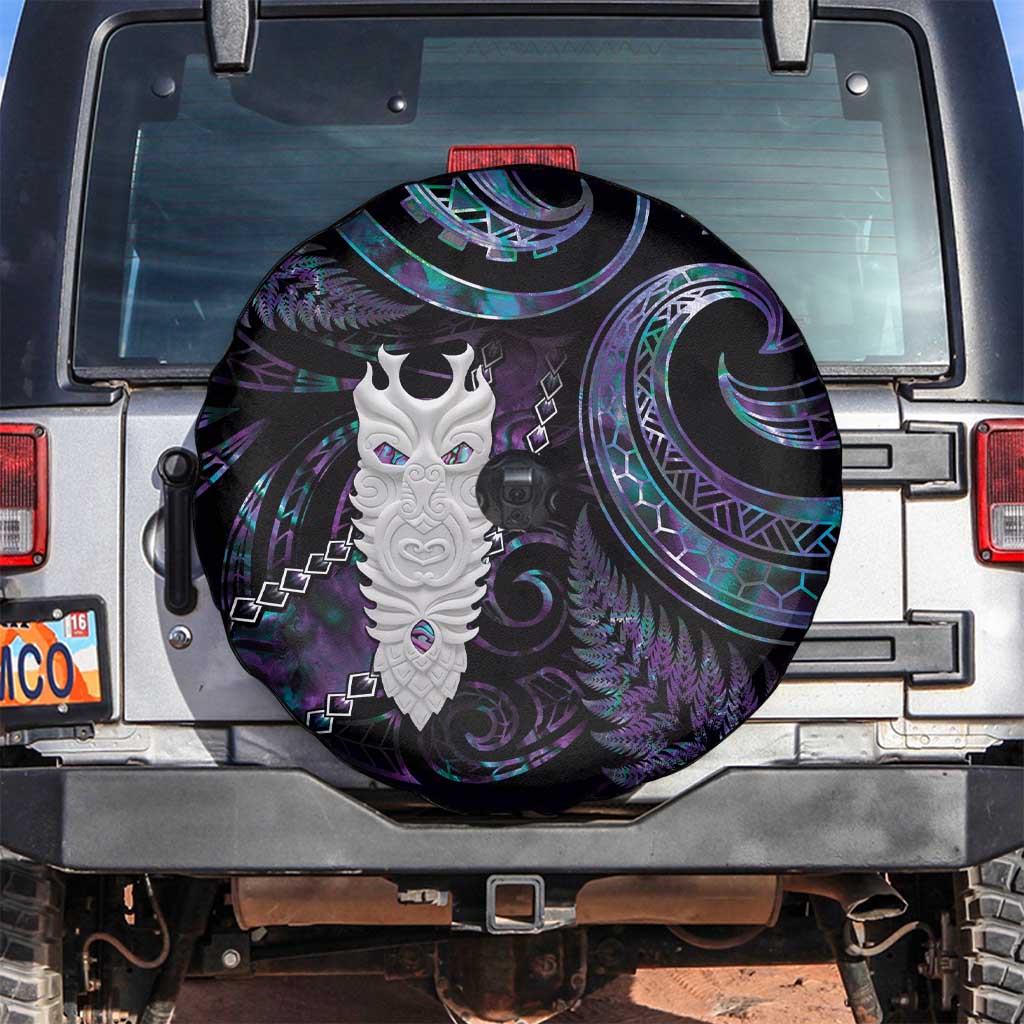 New Zealand Aotearoa Spare Tire Cover Maori Tane Te Waiora Paua Shell Glitter Purple