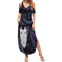New Zealand Aotearoa Summer Maxi Dress Maori Tane Te Waiora Paua Shell Glitter Purple LT05 Women Purple - Polynesian Pride