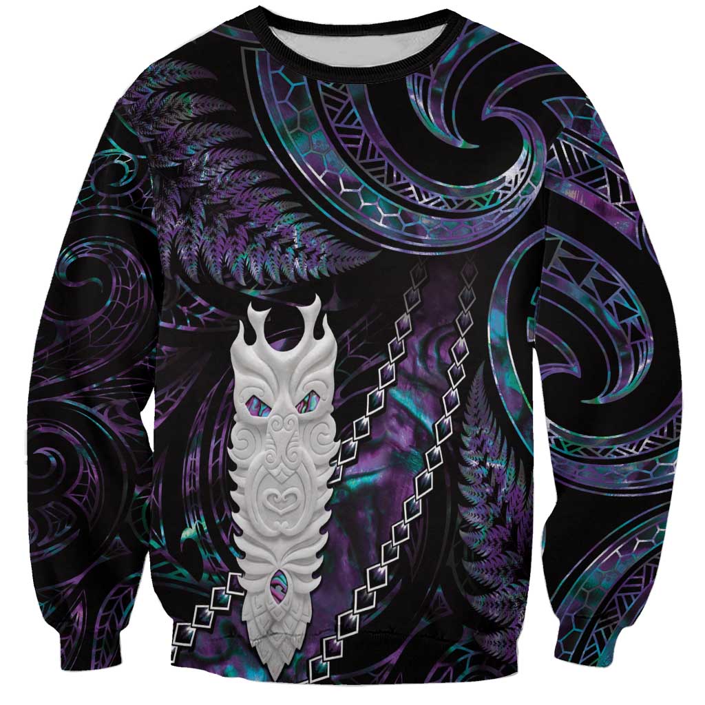 New Zealand Aotearoa Sweatshirt Maori Tane Te Waiora Paua Shell Glitter Purple LT05 Unisex Purple - Polynesian Pride