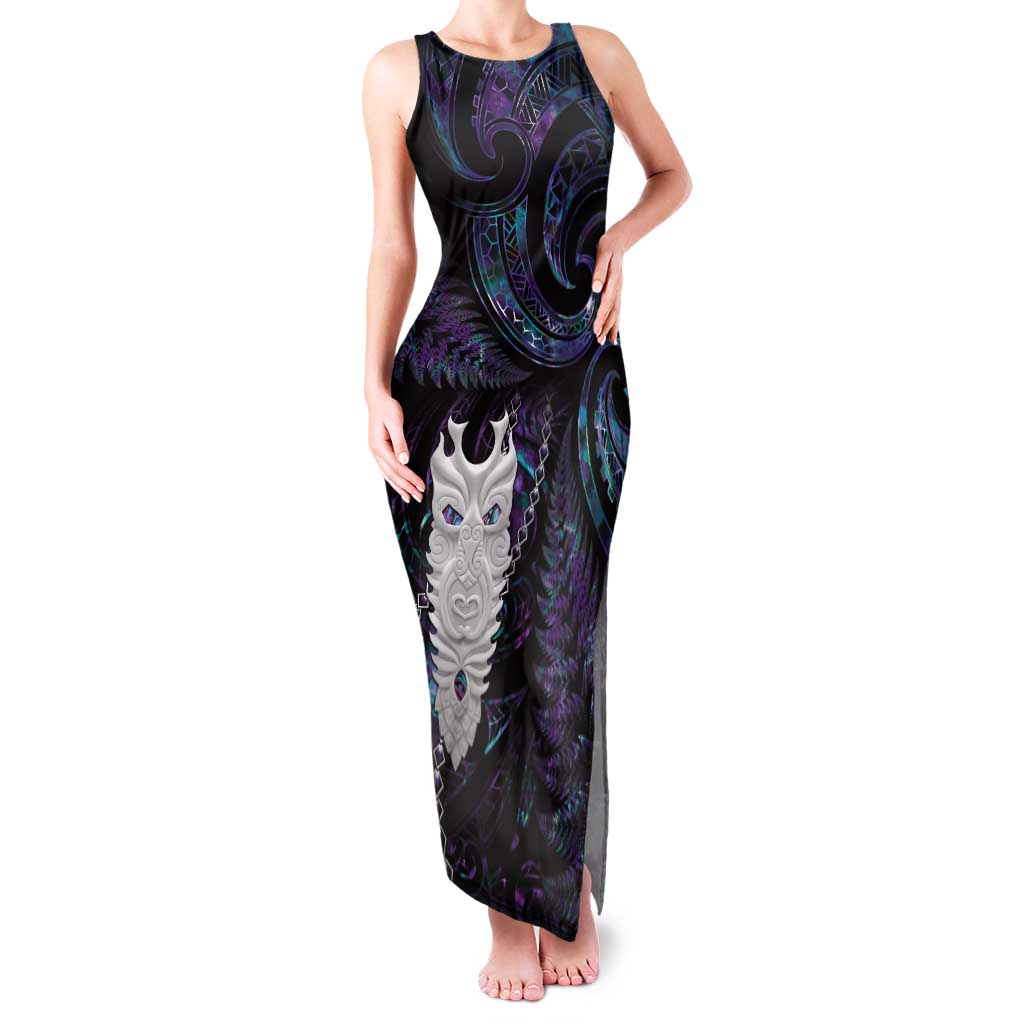 New Zealand Aotearoa Tank Maxi Dress Maori Tane Te Waiora Paua Shell Glitter Purple