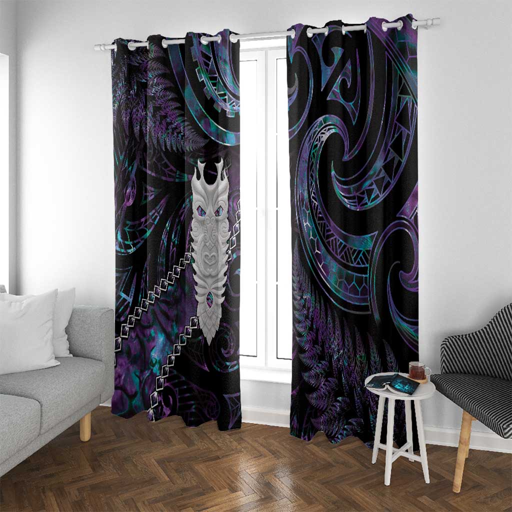 New Zealand Aotearoa Window Curtain Maori Tane Te Waiora Paua Shell Glitter Purple LT05 With Grommets Purple - Polynesian Pride