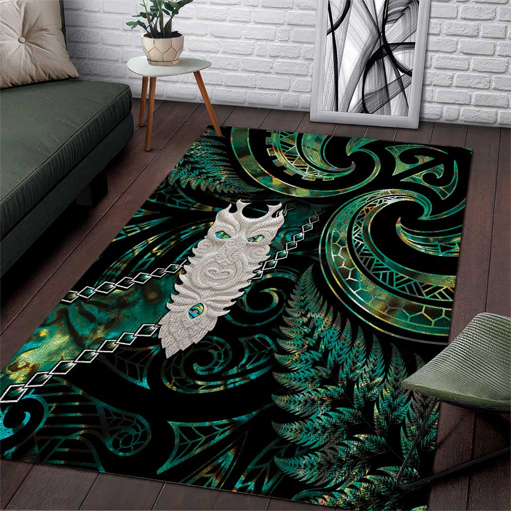 New Zealand Aotearoa Area Rug Maori Tane Te Waiora Paua Shell Glitter Green