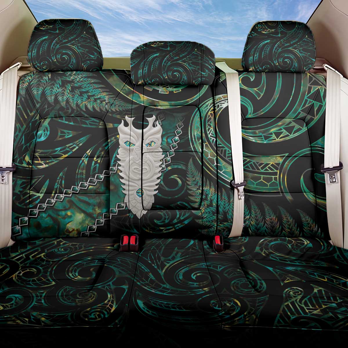 New Zealand Aotearoa Back Car Seat Cover Maori Tane Te Waiora Paua Shell Glitter Green