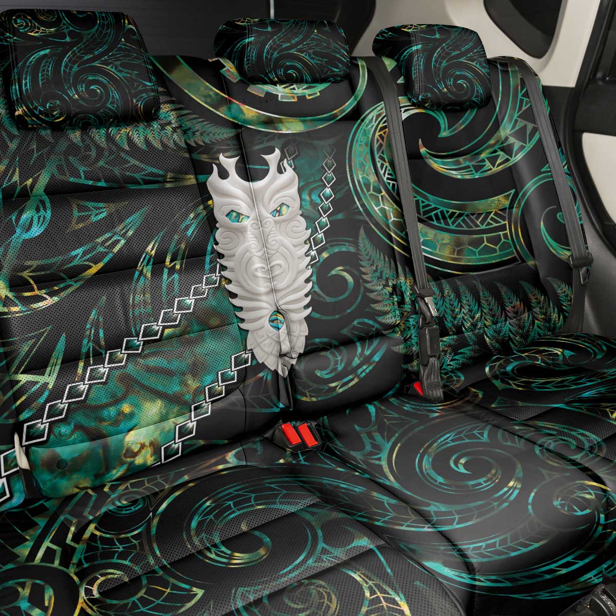 New Zealand Aotearoa Back Car Seat Cover Maori Tane Te Waiora Paua Shell Glitter Green