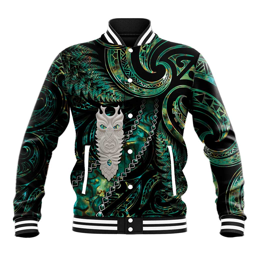 New Zealand Aotearoa Baseball Jacket Maori Tane Te Waiora Paua Shell Glitter Green