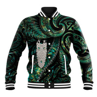 New Zealand Aotearoa Baseball Jacket Maori Tane Te Waiora Paua Shell Glitter Green LT05 Unisex Green - Polynesian Pride