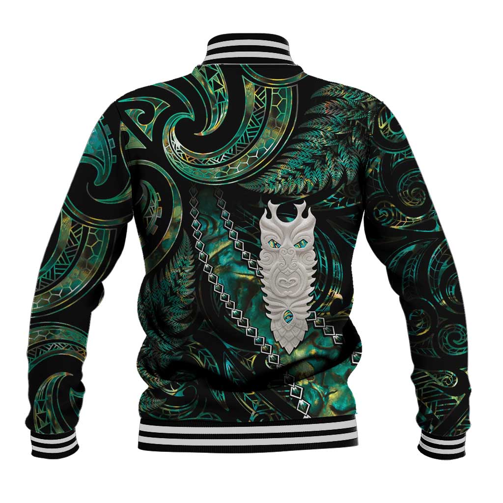 New Zealand Aotearoa Baseball Jacket Maori Tane Te Waiora Paua Shell Glitter Green LT05 - Polynesian Pride