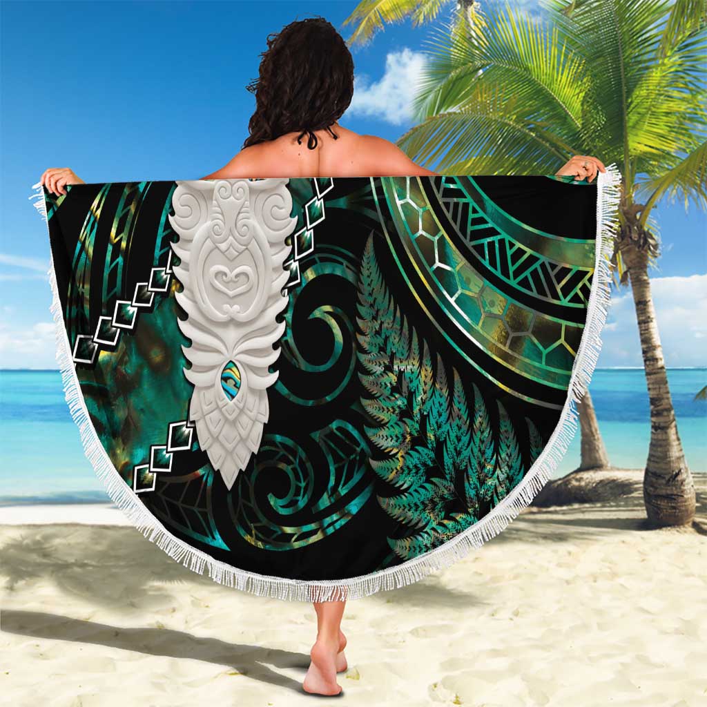 New Zealand Aotearoa Beach Blanket Maori Tane Te Waiora Paua Shell Glitter Green LT05 - Polynesian Pride