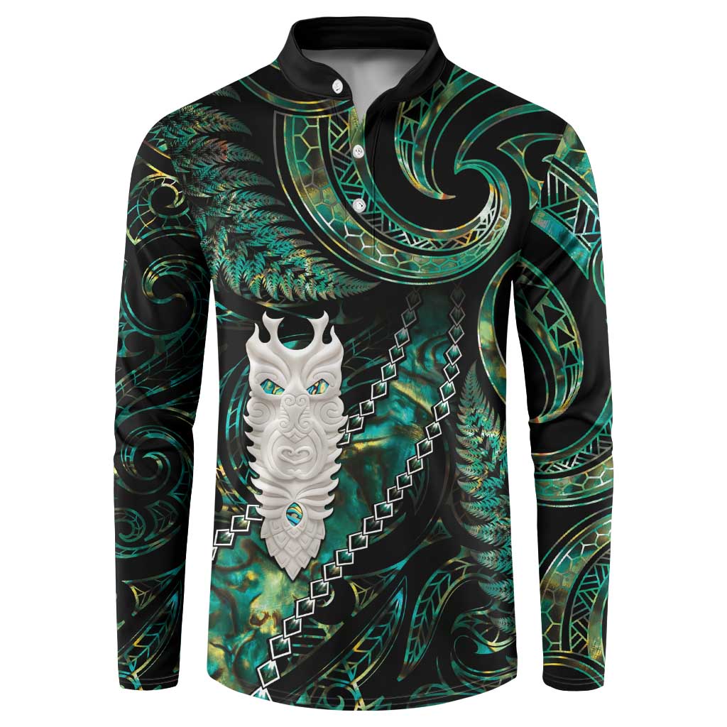 New Zealand Aotearoa Button Sweatshirt Maori Tane Te Waiora Paua Shell Glitter Green LT05 Green - Polynesian Pride