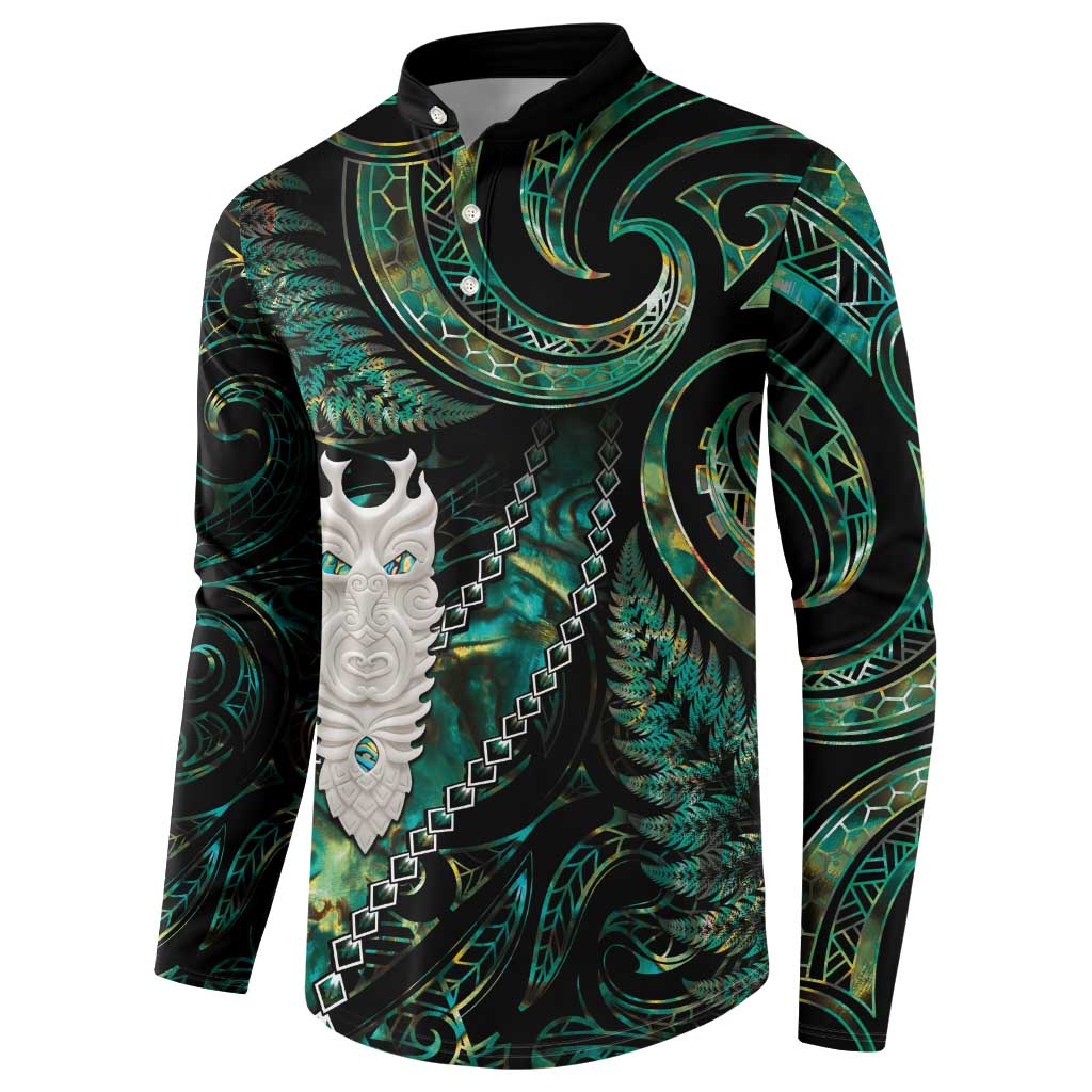 New Zealand Aotearoa Button Sweatshirt Maori Tane Te Waiora Paua Shell Glitter Green LT05 - Polynesian Pride