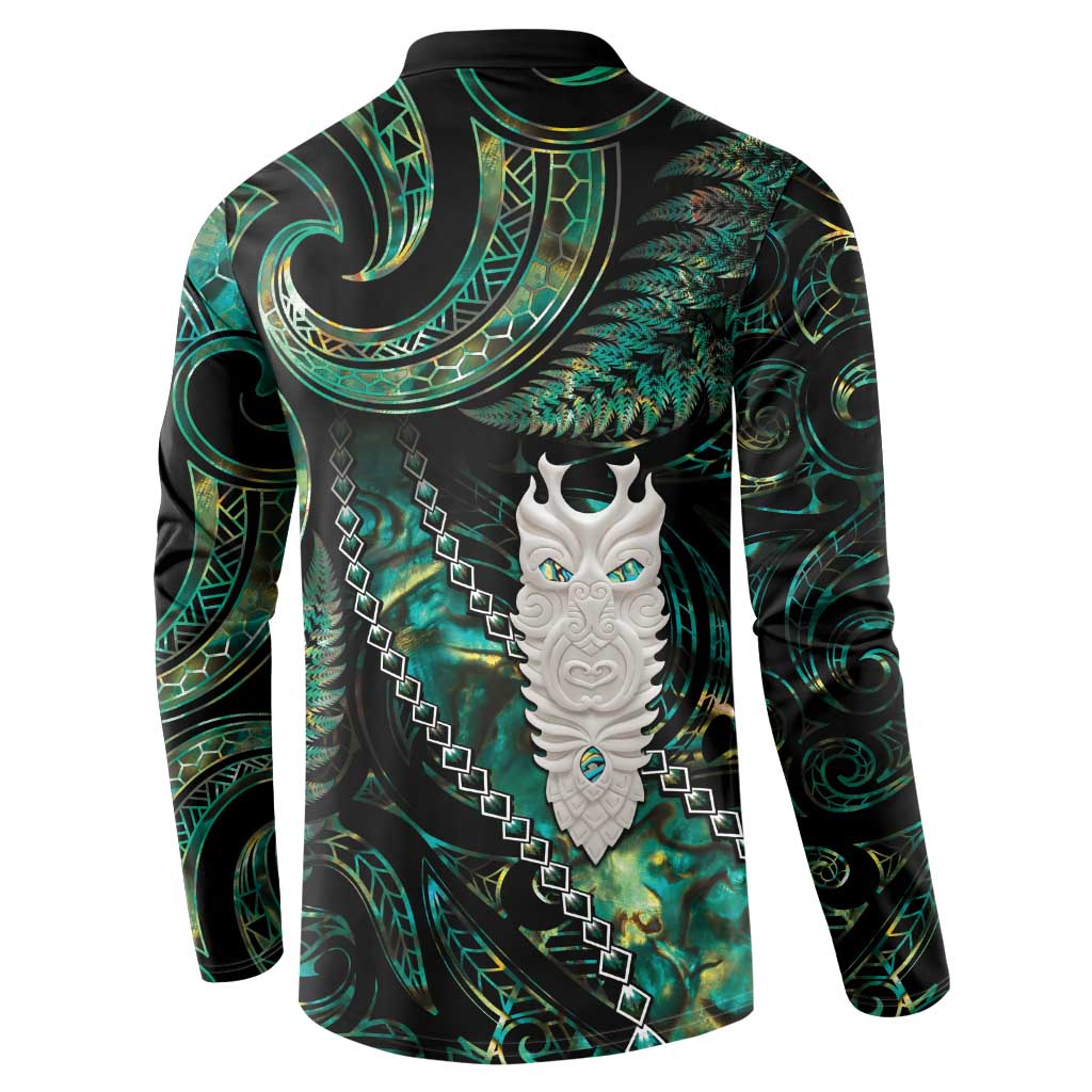 New Zealand Aotearoa Button Sweatshirt Maori Tane Te Waiora Paua Shell Glitter Green LT05 - Polynesian Pride