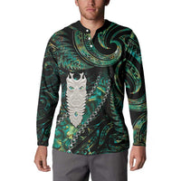 New Zealand Aotearoa Button Sweatshirt Maori Tane Te Waiora Paua Shell Glitter Green LT05 - Polynesian Pride