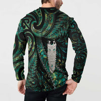 New Zealand Aotearoa Button Sweatshirt Maori Tane Te Waiora Paua Shell Glitter Green LT05 - Polynesian Pride