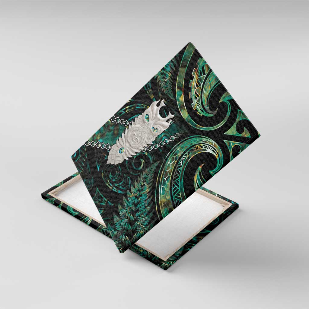 New Zealand Aotearoa Canvas Wall Art Maori Tane Te Waiora Paua Shell Glitter Green LT05 With Frame Green - Polynesian Pride