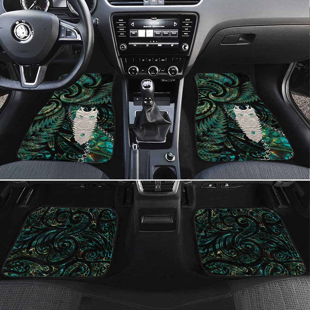 New Zealand Aotearoa Car Mats Maori Tane Te Waiora Paua Shell Glitter Green LT05 Set 4pcs Green - Polynesian Pride