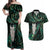 New Zealand Aotearoa Couples Matching Off Shoulder Maxi Dress and Hawaiian Shirt Maori Tane Te Waiora Paua Shell Glitter Green