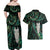 New Zealand Aotearoa Couples Matching Off Shoulder Maxi Dress and Hawaiian Shirt Maori Tane Te Waiora Paua Shell Glitter Green