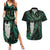 New Zealand Aotearoa Couples Matching Summer Maxi Dress and Hawaiian Shirt Maori Tane Te Waiora Paua Shell Glitter Green