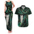 New Zealand Aotearoa Couples Matching Tank Maxi Dress and Hawaiian Shirt Maori Tane Te Waiora Paua Shell Glitter Green