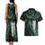 New Zealand Aotearoa Couples Matching Tank Maxi Dress and Hawaiian Shirt Maori Tane Te Waiora Paua Shell Glitter Green