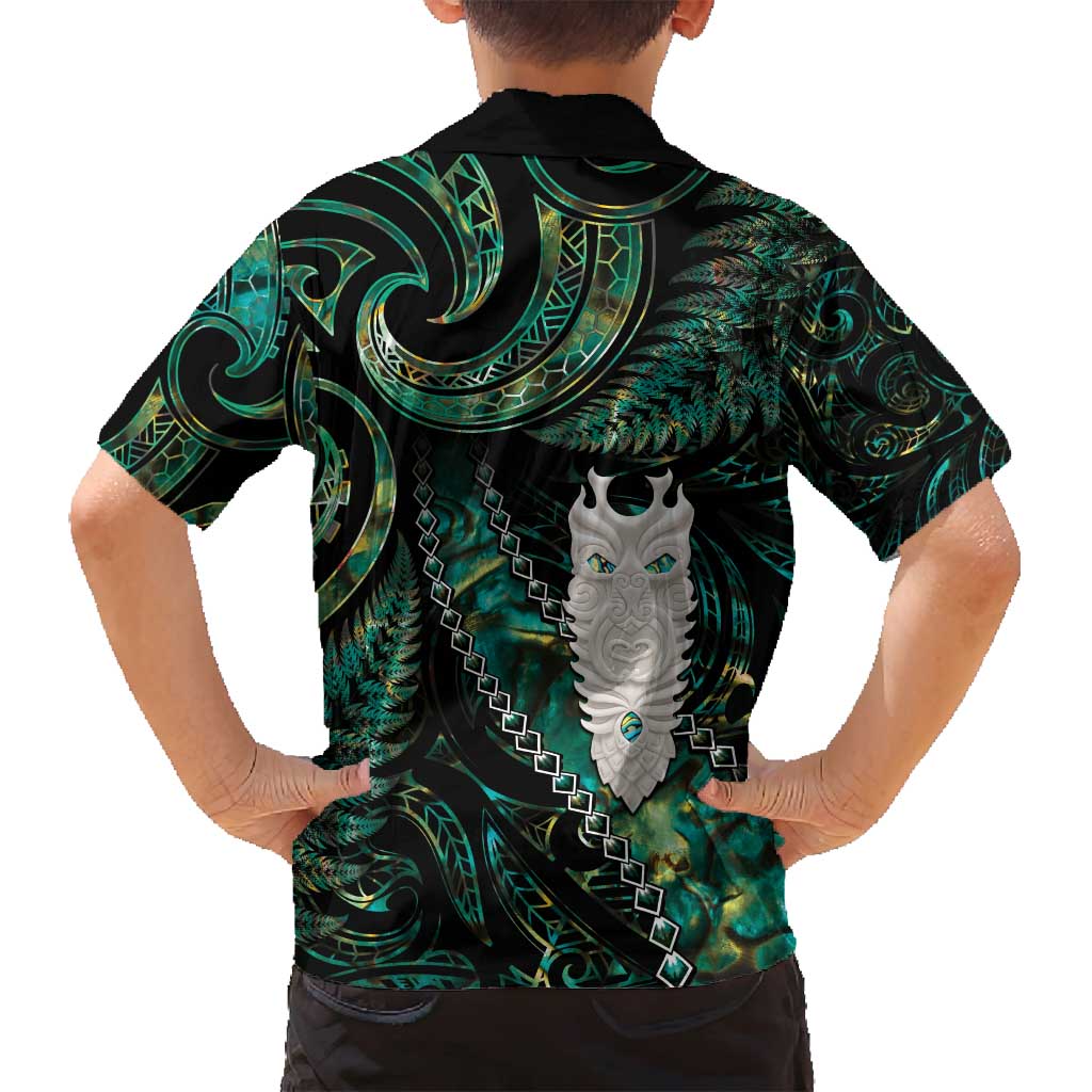 New Zealand Aotearoa Family Matching Off Shoulder Maxi Dress and Hawaiian Shirt Maori Tane Te Waiora Paua Shell Glitter Green LT05 - Polynesian Pride