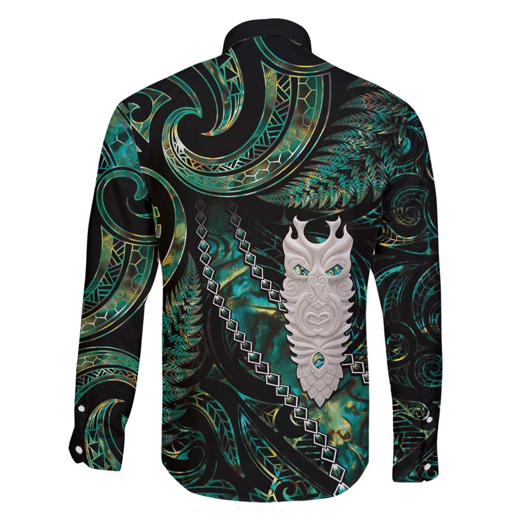 New Zealand Aotearoa Family Matching Off Shoulder Maxi Dress and Hawaiian Shirt Maori Tane Te Waiora Paua Shell Glitter Green LT05 - Polynesian Pride