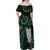 New Zealand Aotearoa Family Matching Off Shoulder Maxi Dress and Hawaiian Shirt Maori Tane Te Waiora Paua Shell Glitter Green