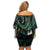 New Zealand Aotearoa Family Matching Off Shoulder Short Dress and Hawaiian Shirt Maori Tane Te Waiora Paua Shell Glitter Green