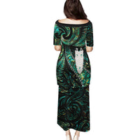 New Zealand Aotearoa Family Matching Puletasi and Hawaiian Shirt Maori Tane Te Waiora Paua Shell Glitter Green