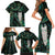 New Zealand Aotearoa Family Matching Short Sleeve Bodycon Dress and Hawaiian Shirt Maori Tane Te Waiora Paua Shell Glitter Green