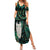 New Zealand Aotearoa Family Matching Summer Maxi Dress and Hawaiian Shirt Maori Tane Te Waiora Paua Shell Glitter Green